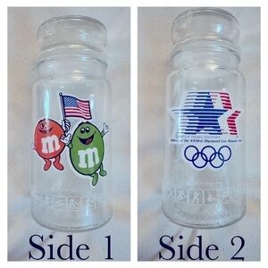 Vintage 80s M&M's Olympic Glass Jar Collectible Thick Glass to Hold Candy or ETC